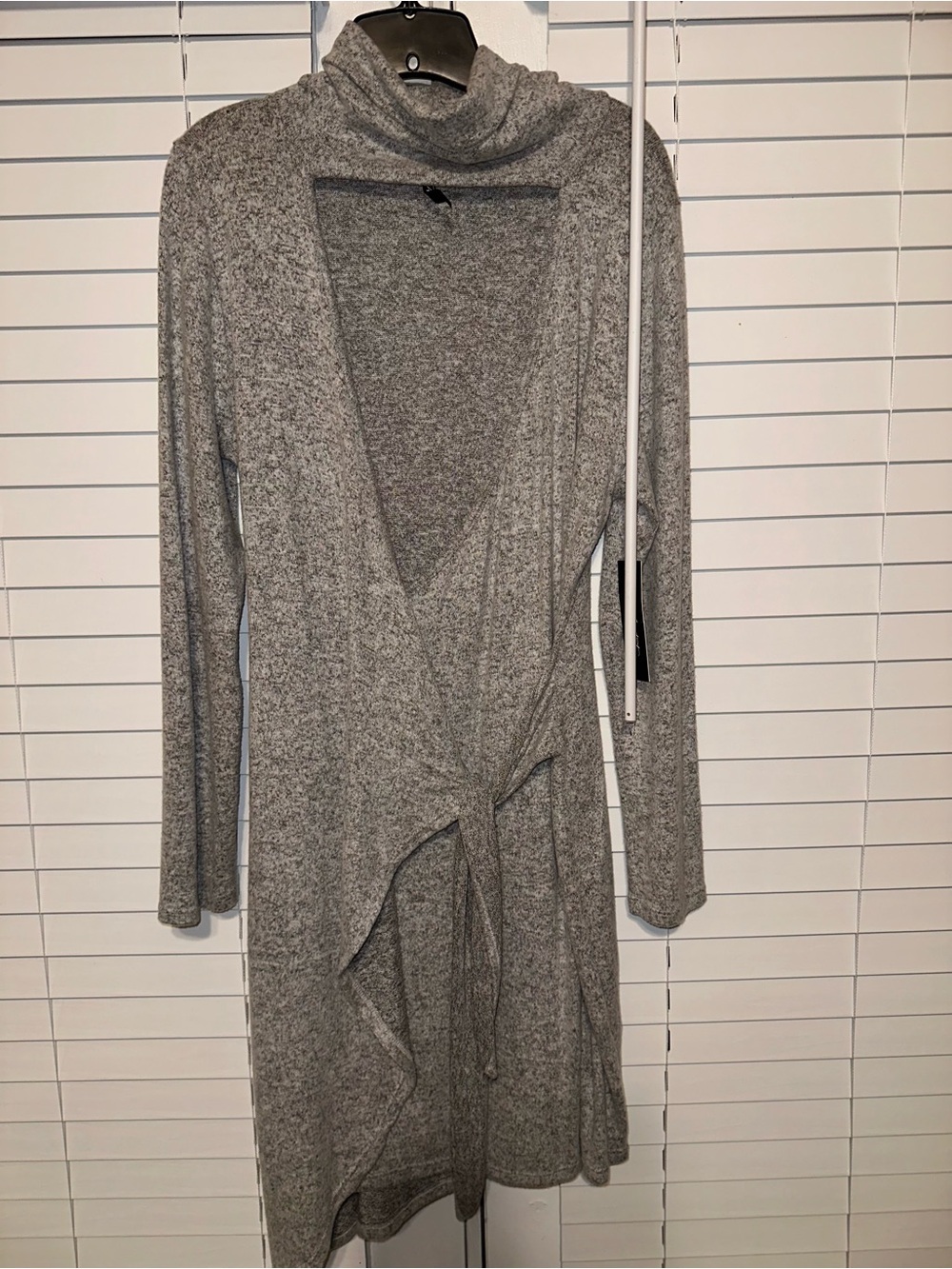 Gray Open-Front Wrap Knit Dress